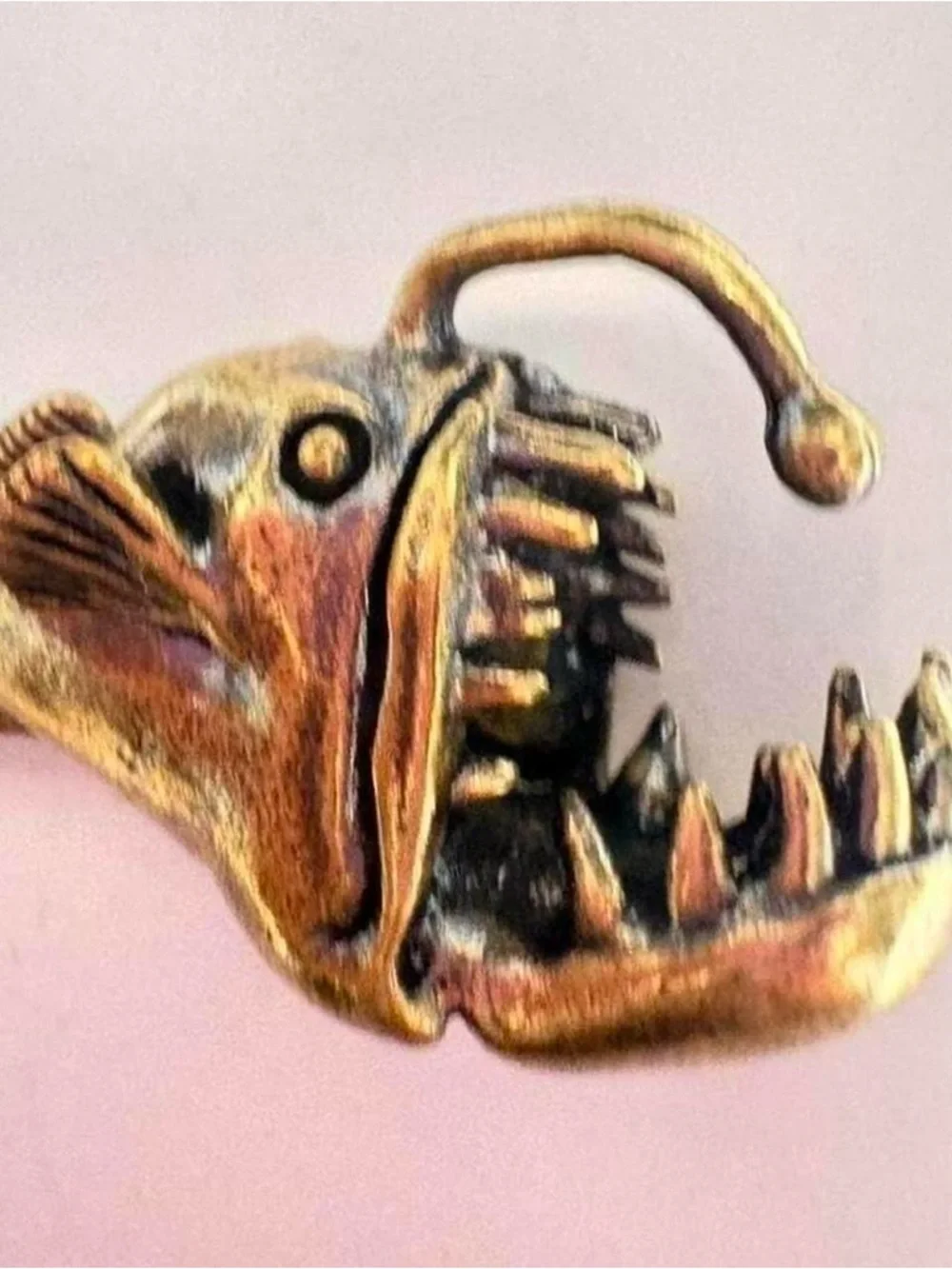 Whimsical heavy, small Brass Anglerfish pin brooch
